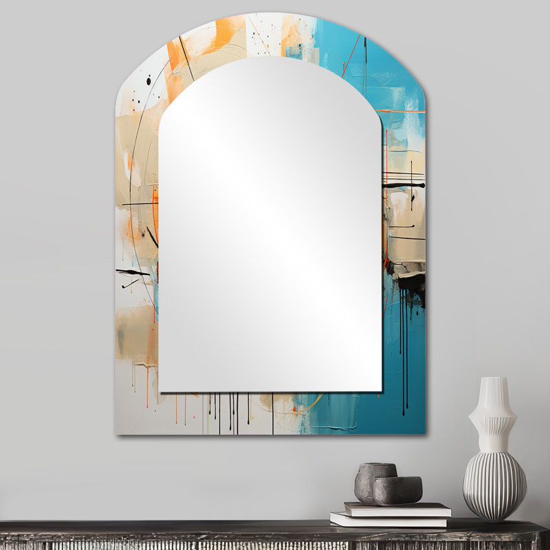 Abstract Chromatics III - Abstract Collages Arch Unique Wall Mirror, Modern Asymmetrical Mirror, Printed Metal Art, 34" x 25"