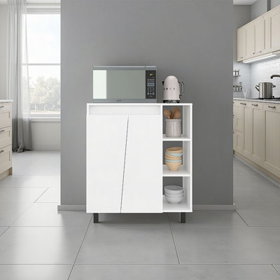 Buffet Cesna Micro-ondes, garde-manger compact autoportant avec rangement à 2 portes, 3 tablettes latérales ouvertes et surface d'appareil