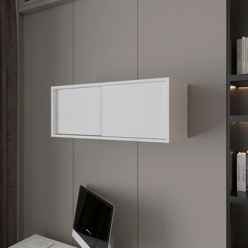 Armoire flottante blanche avec porte coulissante - Améliorez l'utilisation de l'espace de bureau et d'étude et économisez de l'efficacité, idéale pour les besoins