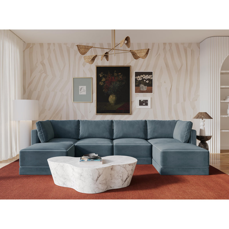 Canapé modulaire Clairah, Velours bleu