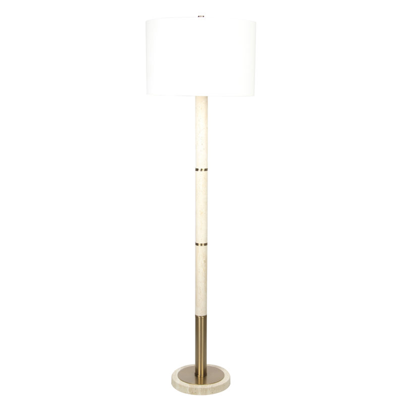 Lampe sur pied haute avec basse en travertin pour chambre à coucher - Lampe traditionnelle décorative pour salon et bureau - 61 po, blanc et or