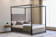 Four Poster Metal Bed With Plush Velvet Buttoned Headboard