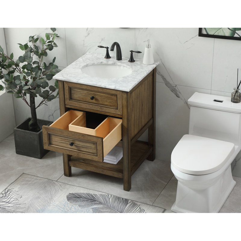 24'' Single Bathroom Vanity with Carrara Marble Top, Driftwood