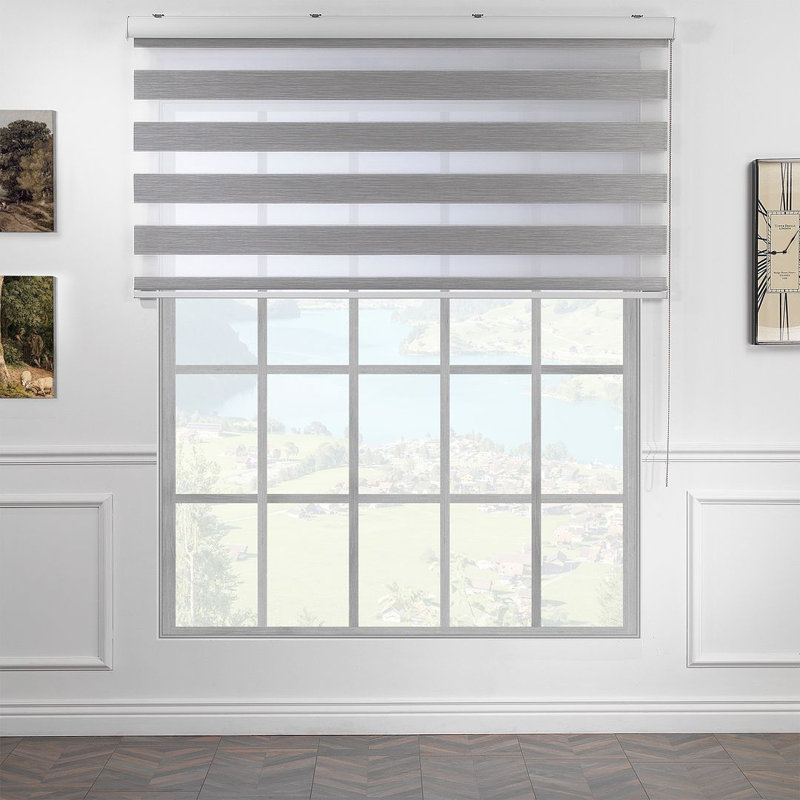Double layer bamboo roller blind and bamboo zebra window, Grey, 42.25"W x 72"L