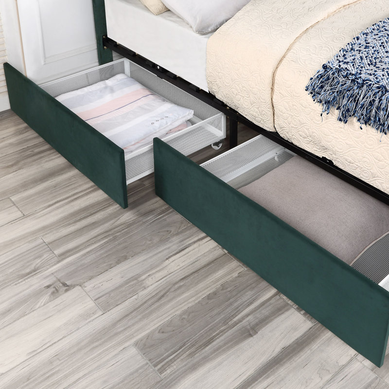 Fionnlagh Upholstered Platform Storage Bed, Dark Green, Queen