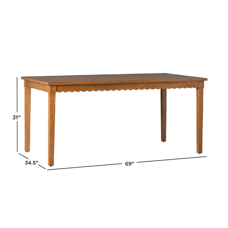 Bathilda Modern Scalloped Easy Assembly Solid Oak Wood Dining Table For 6, Medium Brown Oak