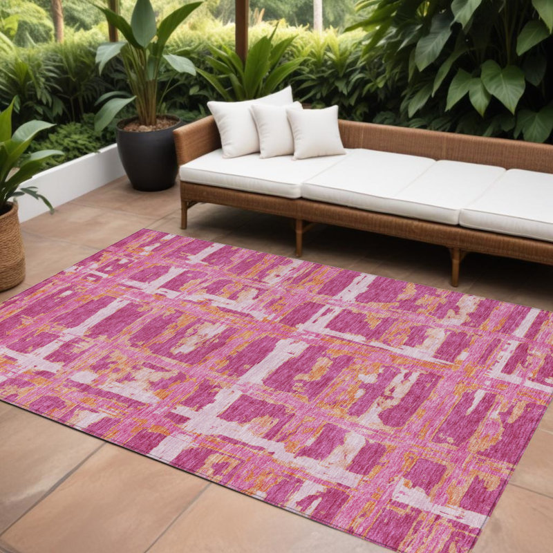 Tapis intérieur lavable rayé rose et orange 10 pi x 14 pi