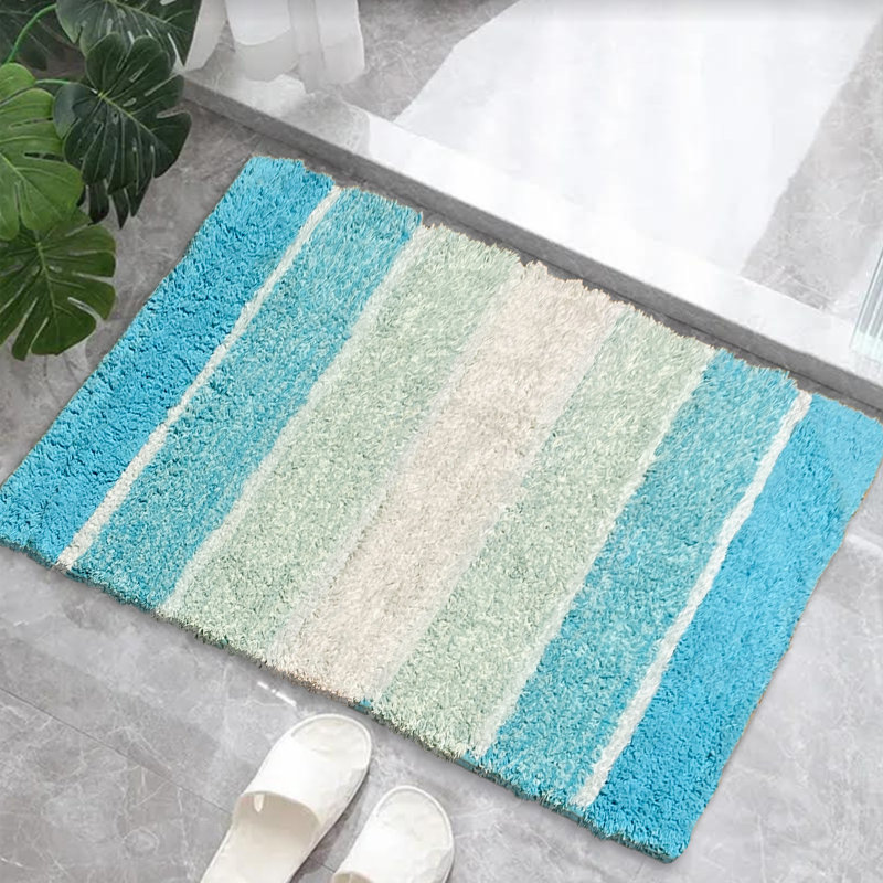 Tapis pour salle de bain Cervantez, Bleu / blanc, L 17 po x L 24 po