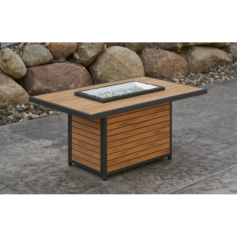 Rectangle Polyresin Smokeless Fire Pit Table, Light Tan