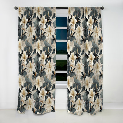 Monochrome Serenity Tropical Pattern II - Tropical Velvet Curtain - Room Darkening - 1 panel