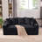 2-In-1 Convertible Sleeper Couch,Modern Sofa , Floor Folding Couch,Corduroy ,5 Pillows,Side Pocket, Cup Holders,Apartment, Home Office, No Assembly,3 Seat,Black-910879797