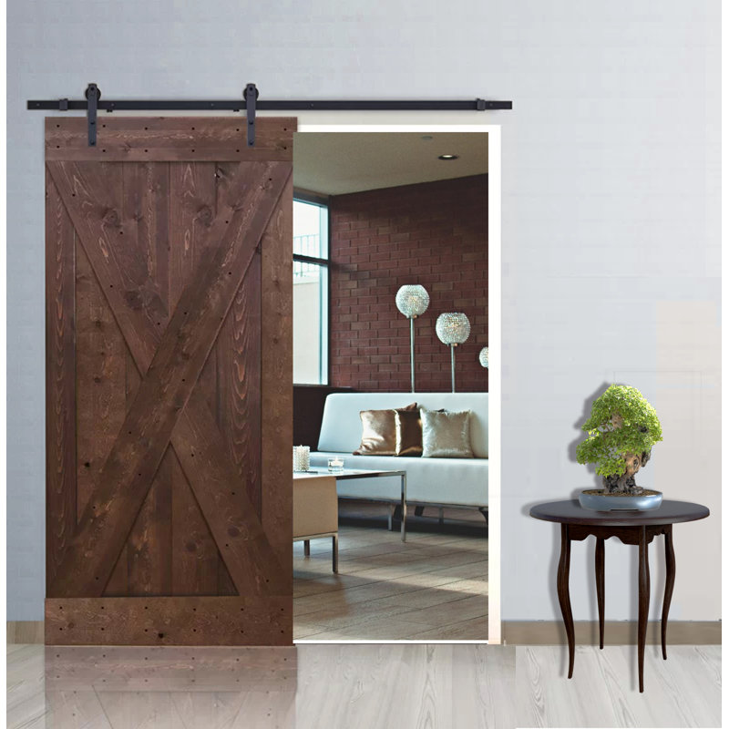 Porte de grange noueux en bois avec panneau avec quincaillerie d’installation