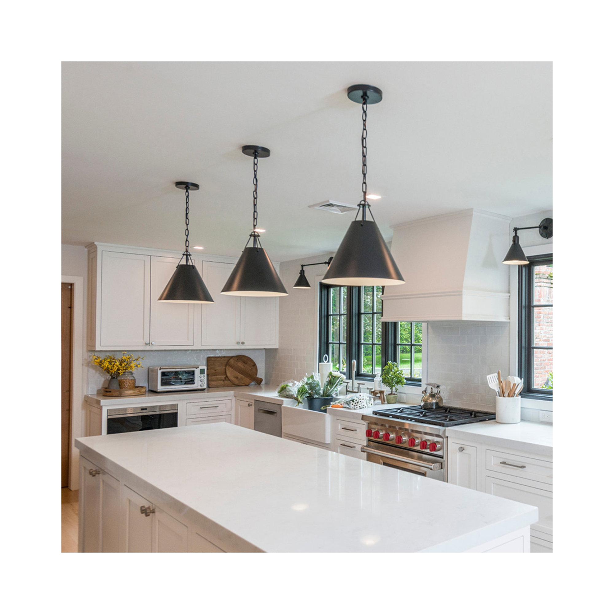 Kinston 1-Light Metal Cone Pendant , Black, Black