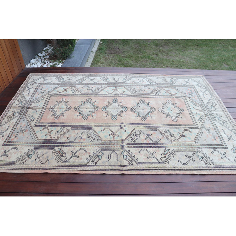 Tapis turc de style Oushak fabriqué à la main dans des tons pastel pour une décoration bohémienne