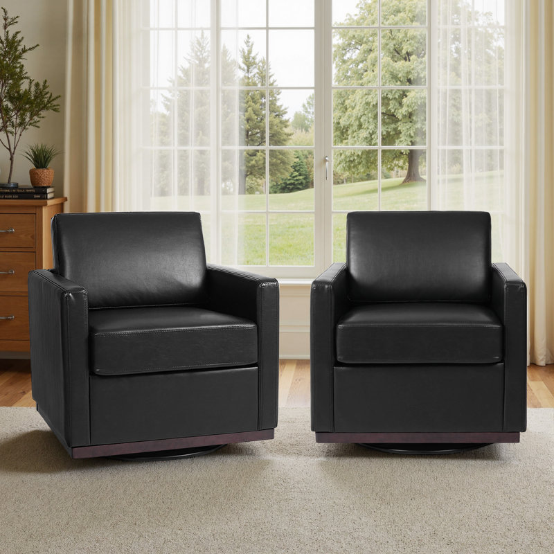 Fauteuil rembourré pivotant, Similicuir noir