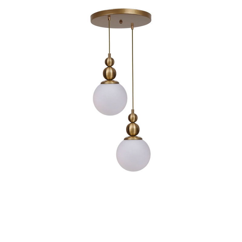 Lustre élégant en métal avec capuchon en verre, finition blanche et dorée, hauteur réglable 31,5 po | Plaque de base: 9,8 po, 2 x douilles E27 (40 W maximum) | pour la salle à manger, le salon et les entrées, design élégant et moderne
