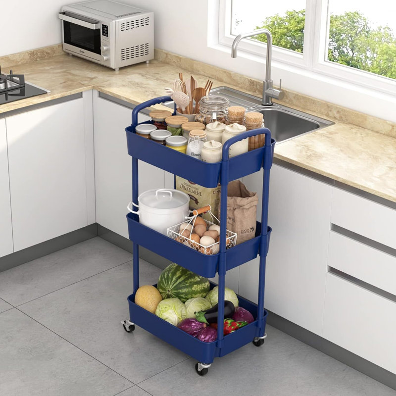 Plastic Rolling Utility Cart with, Blue