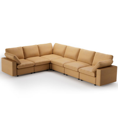 130" L-Shaped Sectional Sofa, 6-Seater Modular Couch With Pu Upholstery Sofa by Latitude Run