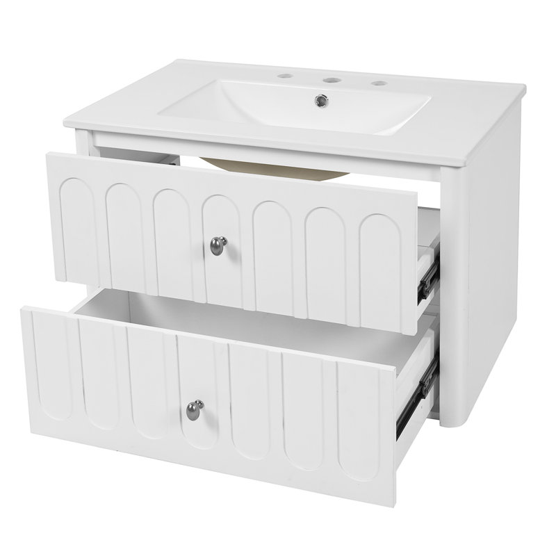 Meuble-lavabo flottant 30 po avec lavabo en céramique, Blanc