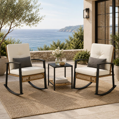 Ensemble de bistro en métal pour 2 personnes avec coussin en bois et ensemble de conversation en osier