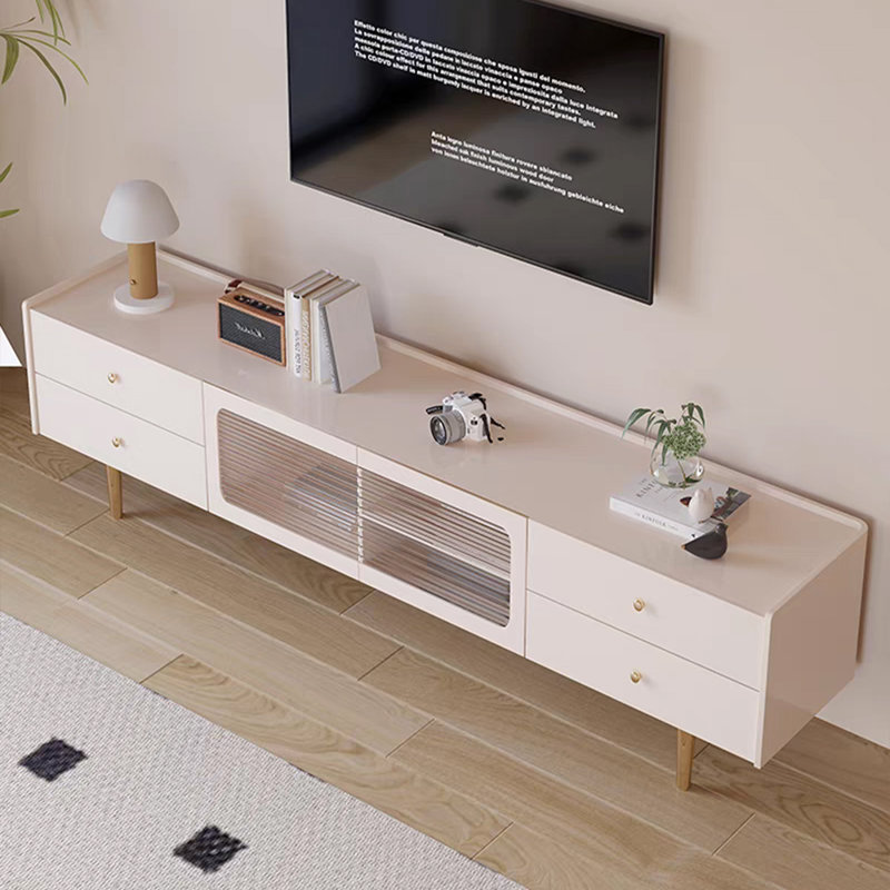 Meuble télé simple en bois massif de style crème, L 59,05 po
