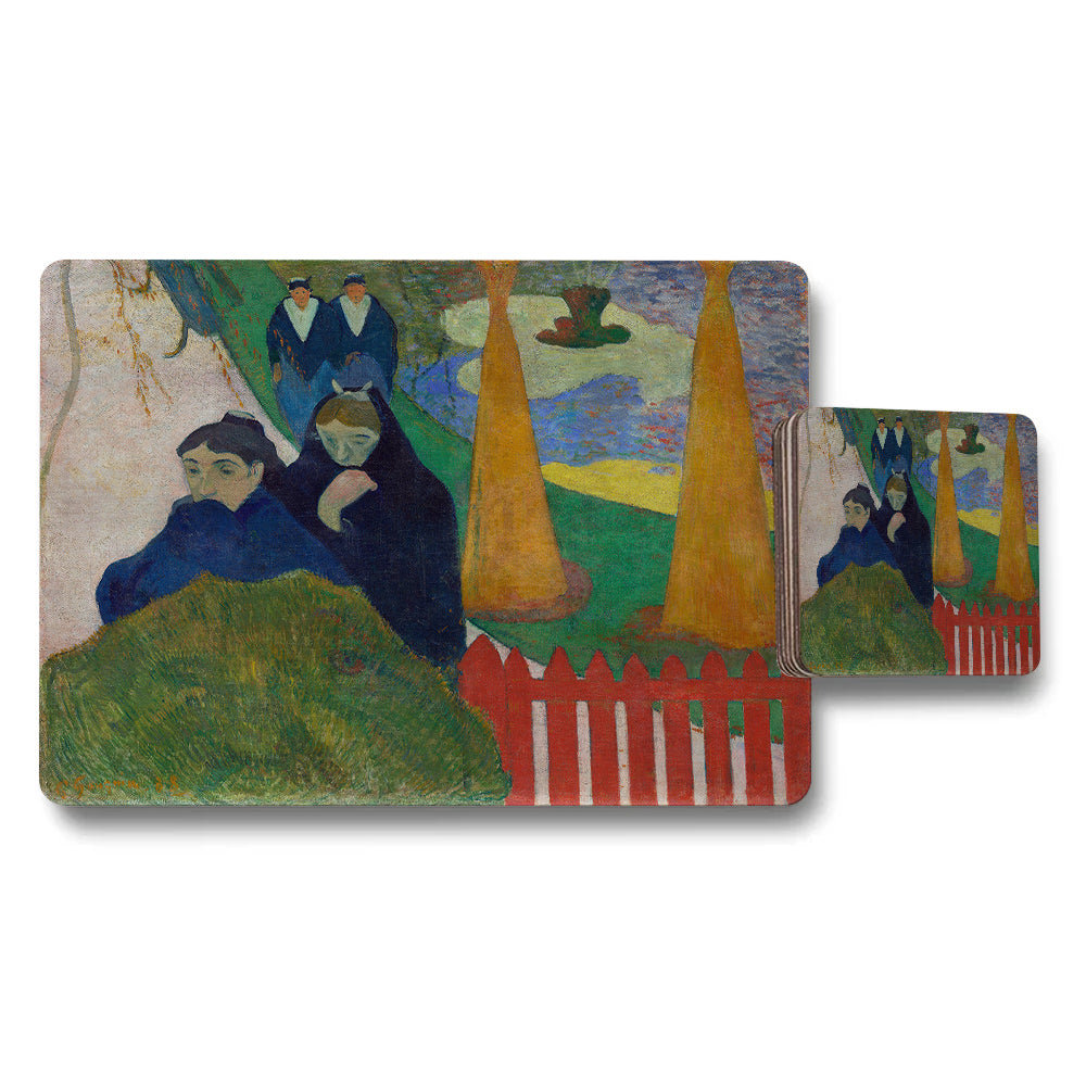 Impressionist Style Garden Scene Placemats and Coasters Set