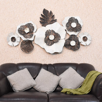 Handmade Eco-Friendly 100% Iron Floral Pattern Black White Large Metal Wall Decor - 58" x 24" Size, Black White Colour, Floral Design, Metal Wall Art For Living Room, Study Room, Office