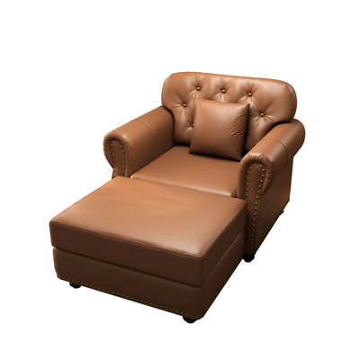 Canapé rembourré en similicuir avec garniture cloutée et accoudoirs roulés, canapé Chesterfield moderne de style Mid-Century capitonné, comprend 1 oreiller