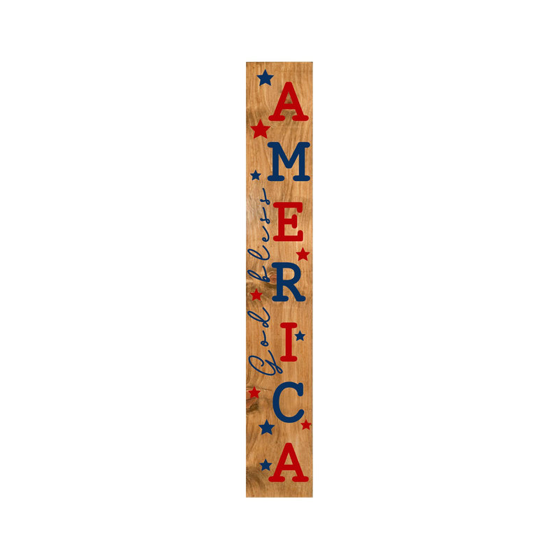 Panneau de véranda 59 "en bois massif rouge et bleu naturel God Bless America