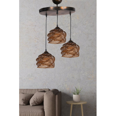 Elegant Bohemian Chandelier, Antique Finish, 13.8 in Diameter x 33.5 in Height | Sturdy Metal Body with Wooden Cap | E27 Socket (Max 40W) | Perfect for Rustic, Scandinavian & Country Decor