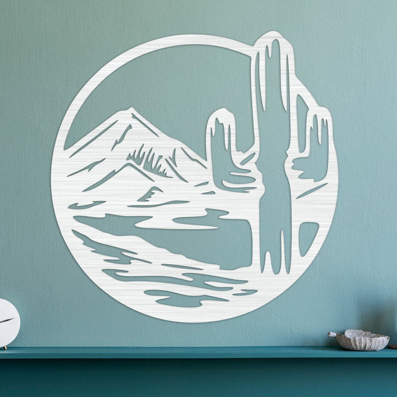 Cercle d'art mural avec montagne et cactus - ACM, Noir, H 32 po x l 31,6 po x P 0,25 po