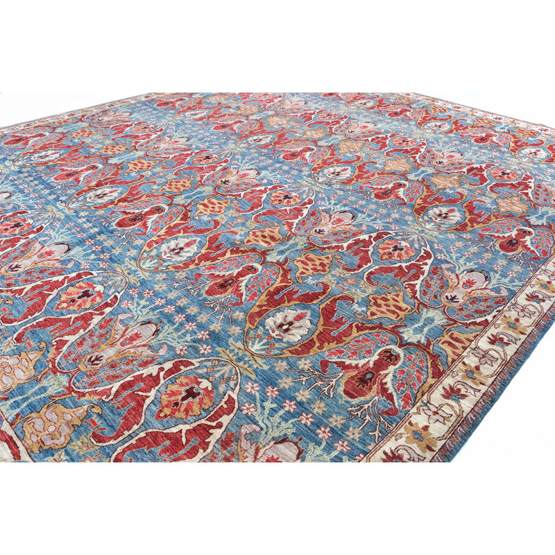 High-Quality Hand-Knotted Blue And Red Area Rug