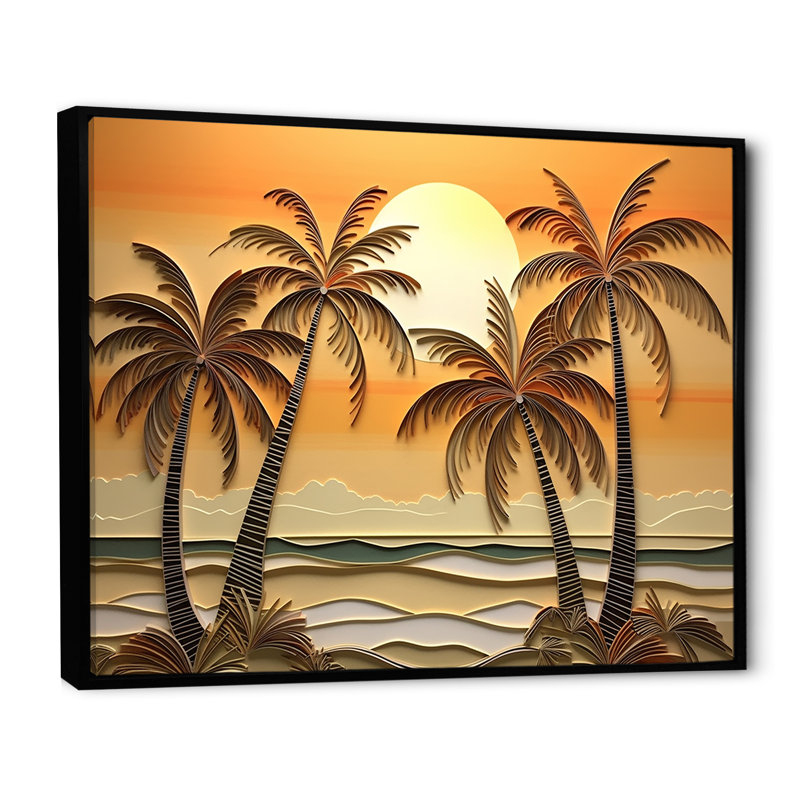 Golden Sunrise Palm Trees II, H 16 po x l 32 po x P 1 po, Cadre flottant noir