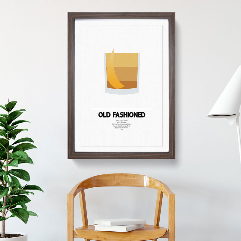 Old Fashioned Cocktail - Picture Frame Graphic Art on MDF, Walnut Framed, 65cm H x 48cm W x 2cm D