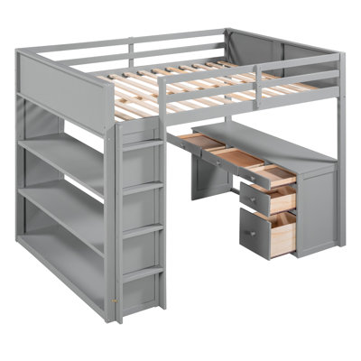Lit mezzanine de taille grise avec, tablettes, bureau - Augmentez l'espace de votre chambre à coucher sans vous soucier du bois massif et de l'hésitation