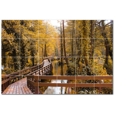 Bridge Photo 12'' x 12'' Satin Ceramic Decorative Mural