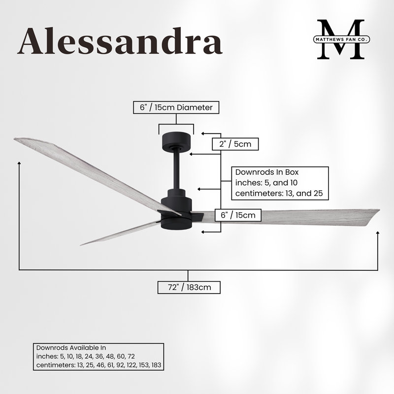 Alessandra Outdoor Downrod Ceiling Fan, Barn Wood Tone, Matte Black