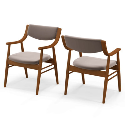 Velvet Dining Chair Set Of 2 With Padded Seat & Back Armrests Rubber Wood Frame