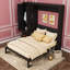 Grand lit escamotable mural avec garde-robe de rangement, tiroirs de rangement et tête de lit tapissier-132273751