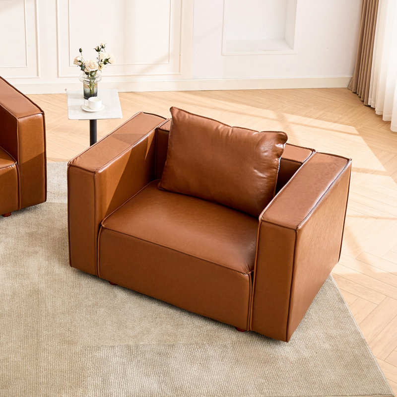 50” W Leather Accent Armchair, Brown