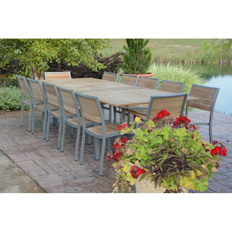 SoHo 115" Teak Aluminum Outdoor Extension Table, White