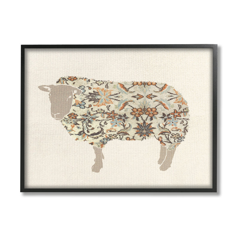  traditionnel à motif de moutons par Lil 'Rue, Giclée encadrée noir minuit, H 11 po x l 14 po x P 1,5 po