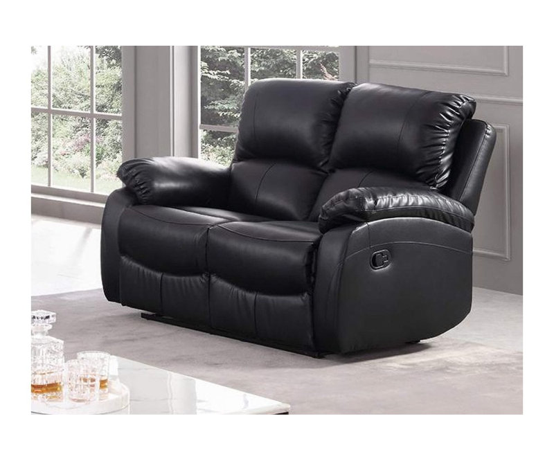 Roma Leather Recliner 2 Seater Sofa, Black