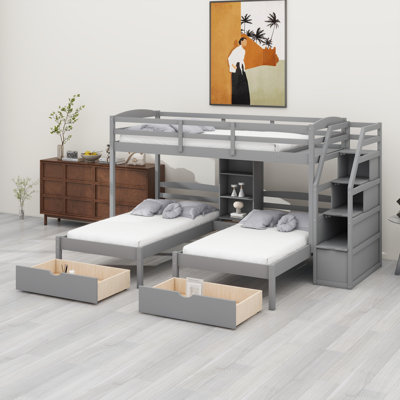 Triple Bunk Bed With Drawers, Staircase With Storage