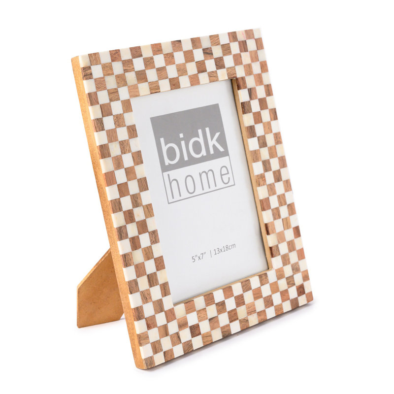 Picture Frame Bone & Wood Checkered Design, 5" W x 7" H