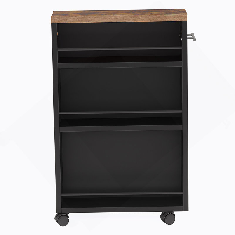 20" Slim Storage Cart – 4-Tier Narrow Rolling Kitchen Utility Cart With Wheels & Handle, Skinny Laundry Room Organizer, Slide Out Pantry Shelf For Small Spaces, Bathroom – Brown & Black Finish