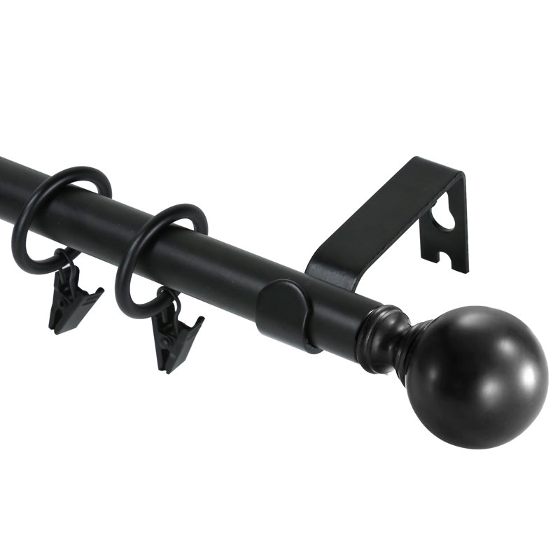 Tringle à rideaux simple ajustable Plante Ball, Noir, H 0,625 po x l 120 po x P 0,625 po