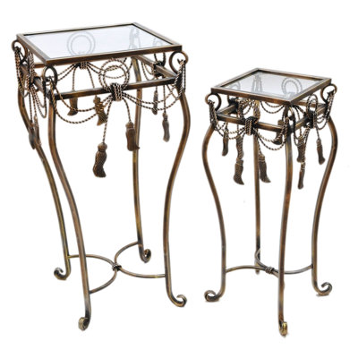 Glass Top Cross Legs Nesting Tables