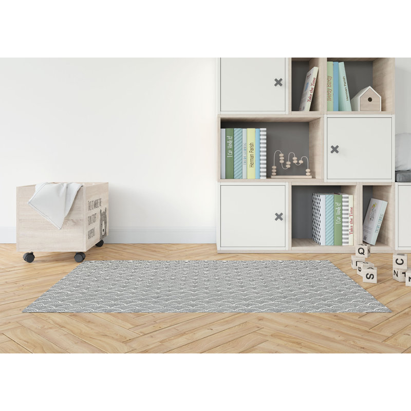 Rolling Waves Kids Play Mat, Rectangle 5' x 7', Ivory/Charcoal
