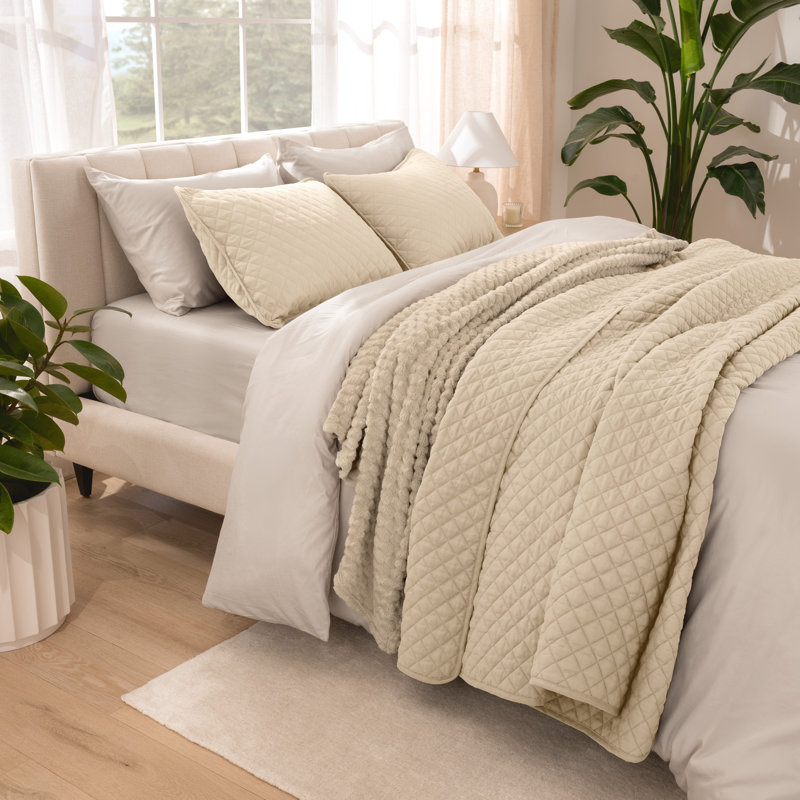 Ensemble de couvre-lit moderne et contemporain en microfibre 3 pièces , Sable